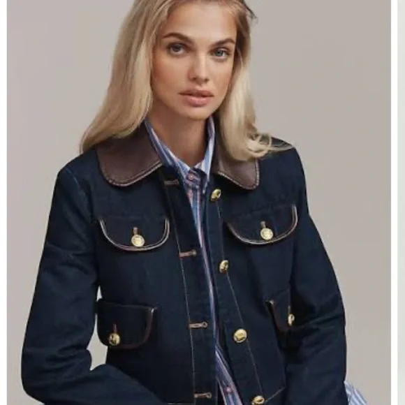 Avec les filles denim lady Jacket with Brown Trim - Designer Style - Picture 2 of 3